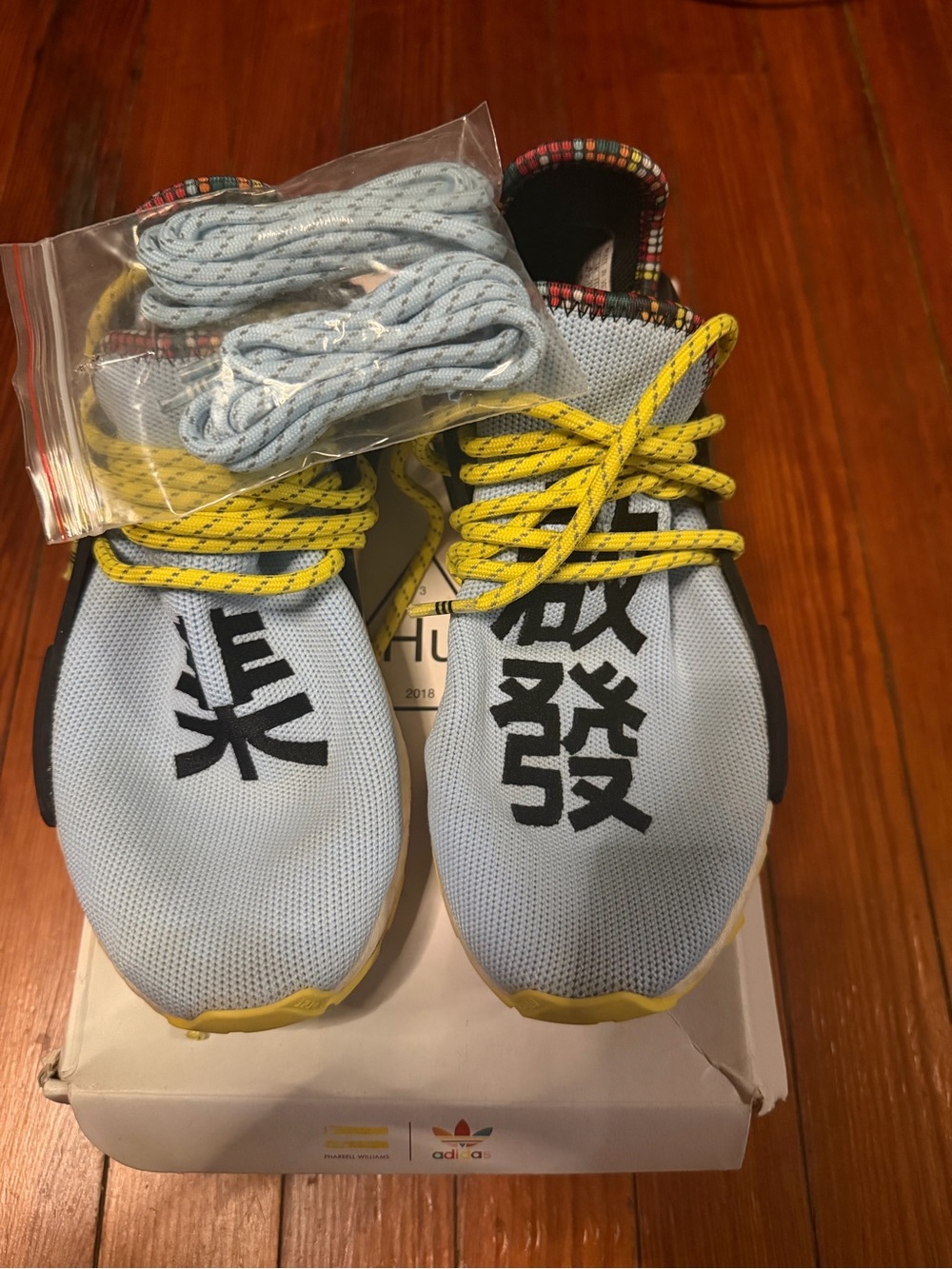 adidas Light Blue and Yellow Kids Sneakers with Black Script